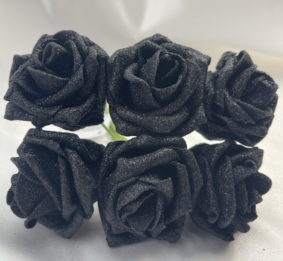 Bunch of Black Glitter 6cm Cottage Roses