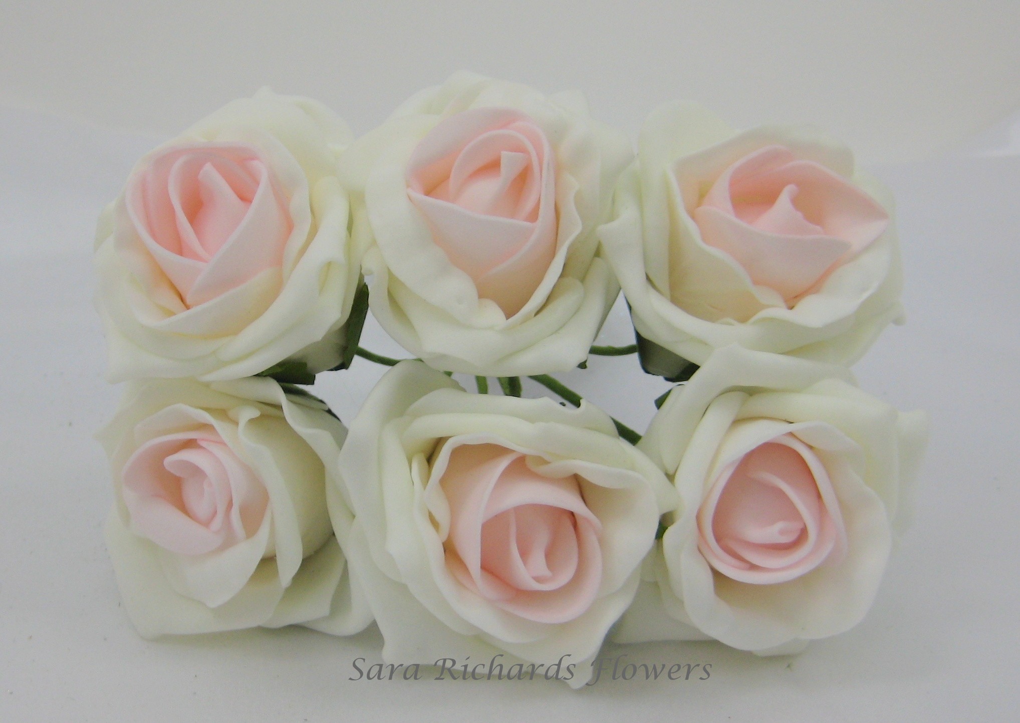 6 x PALE BABY PINK COLOURFAST FOAM PEONY ROSES 9cm  WEDDING BRIDAL 