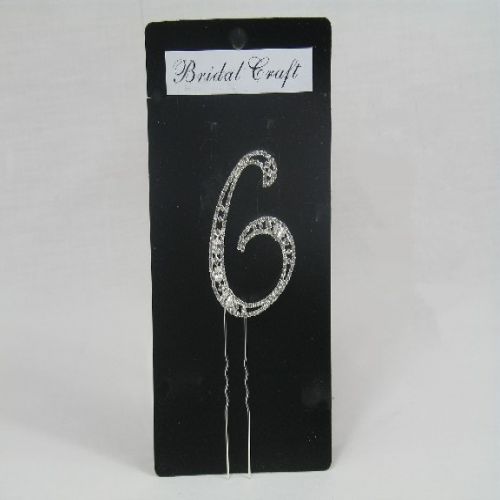 NU6  DIAMANTE NUMBER ' SIX' CAKE TOPPER IN SILVER