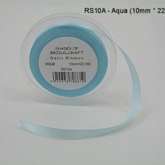RS10A  10 MM X 22.5 METRE SATIN RIBBON IN AQUA- IF QUANTITY IS MORE THAN 10 ROLLS PAY 85P A ROLL