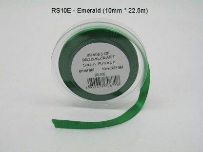 RS10E  10 MM X 22.5 METRES SATIN RIBBON IN EMERALD GREEN- IF QUANTITY IS MORE THAN 10 ROLLS PAY 85P A ROLL
