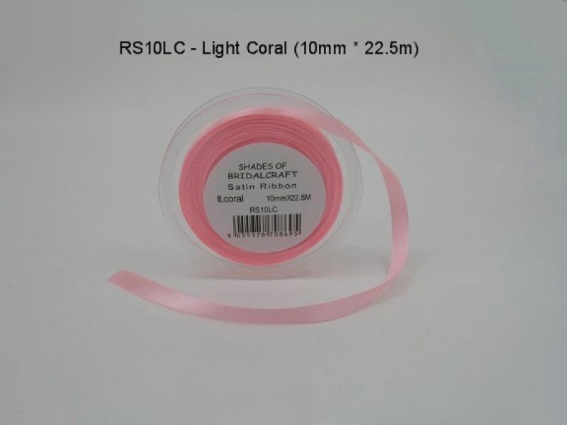 RS10LC  10 MM X 22.5 METRES SATIN RIBBON IN LIGHT CORAL- IF QUANTITY IS MORE THAN 10 PAY 85P A ROLL
