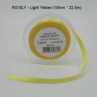 RS10LY  10 MM X 22.5 METRES SATIN RIBBON IN LIGHT YELLOW- IF QUANTITY IS MORE THAN 10 ROLLS PAY 85P A ROLL