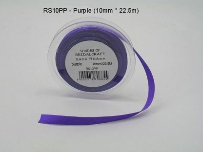 RS10PP  10 MM x 22.5 METRE SATIN RIBBON IN CADBURYS PURPLE- IF QUANTITY IS MORE THAN 10 PAY 85P A ROLL