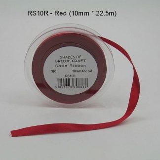 RS10R  10 MM X 22.5 METRES SATIN RIBBON IN RED- IF QUANTITY IS MORE THAN 10 PAY 85P A ROLL