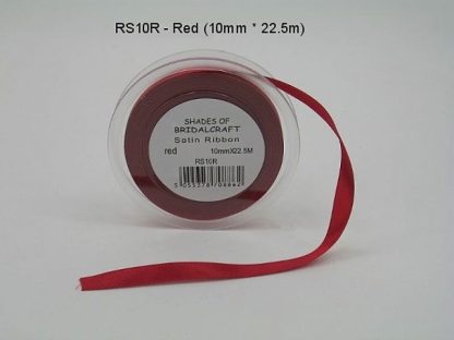 RS10R  10 MM X 22.5 METRES SATIN RIBBON IN RED- IF QUANTITY IS MORE THAN 10 PAY 85P A ROLL