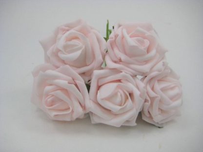 YF111PBPOPEN ROSES IN PRETTY BABY PINK COLOURFAST FOAM- BUY 36 BUNCHES PAY 90P A BUNCH