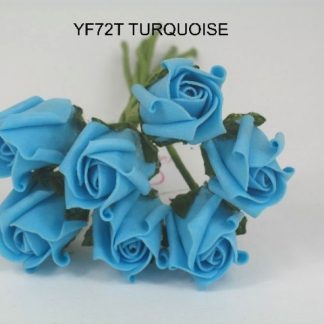 YF72T  ROSEBUDS IN TURQUOISE COLOURFAST FOAM 8 X 3 CM